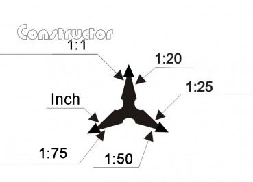 Aluminium Dreikantlineal "Inch"